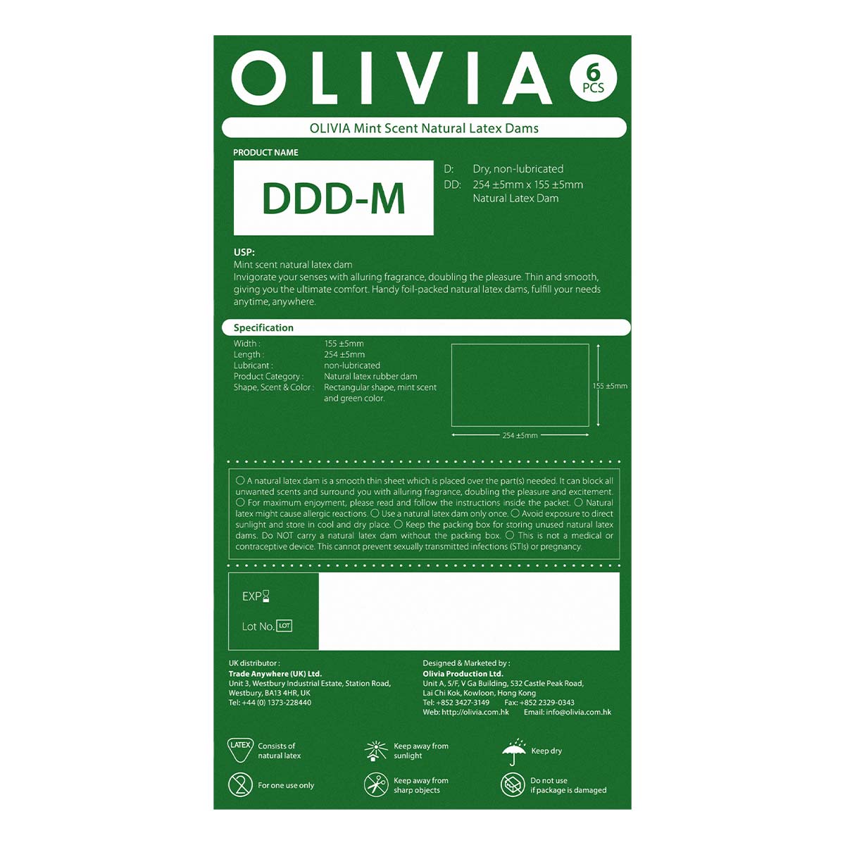 Olivia Mint Scent 6's Pack Natural Latex Dams-thumb_3
