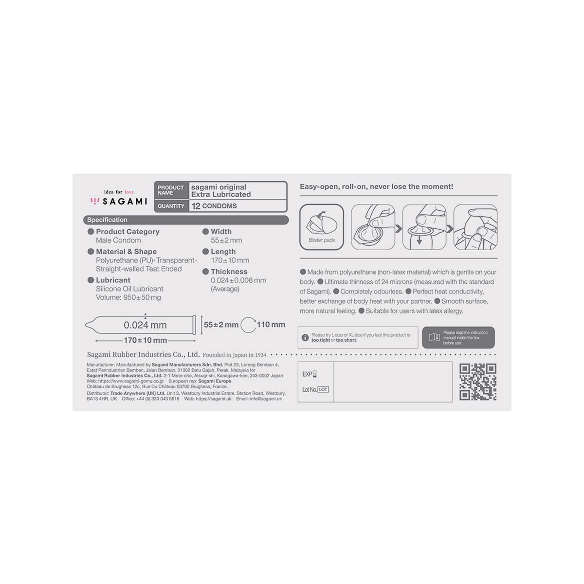 Sagami Original 0.02 Extra Lubricated 12's Pack PU Condom (UK)-p_3