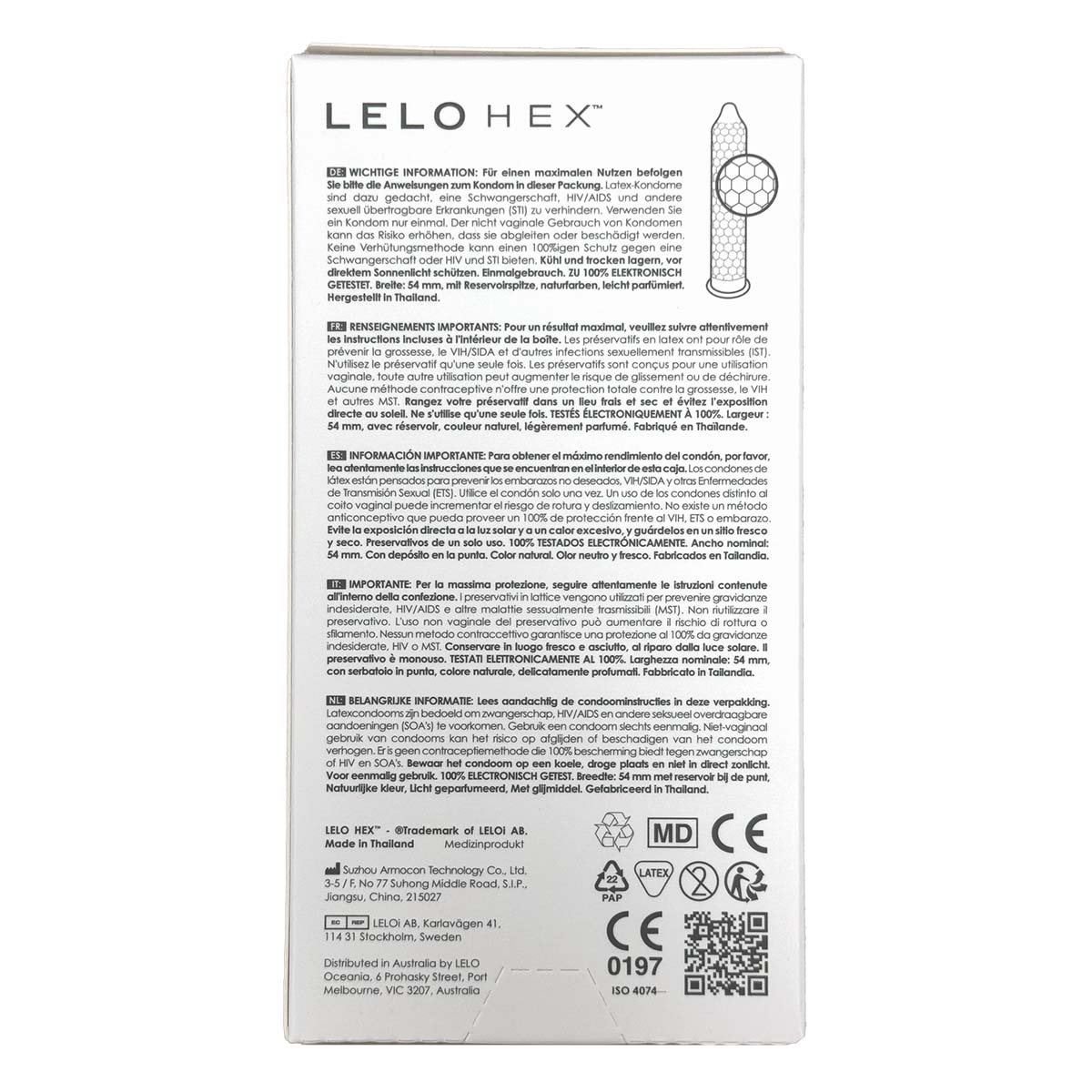 LELO HEX Original Lubricated Latex Condom 12's Pack -p_3