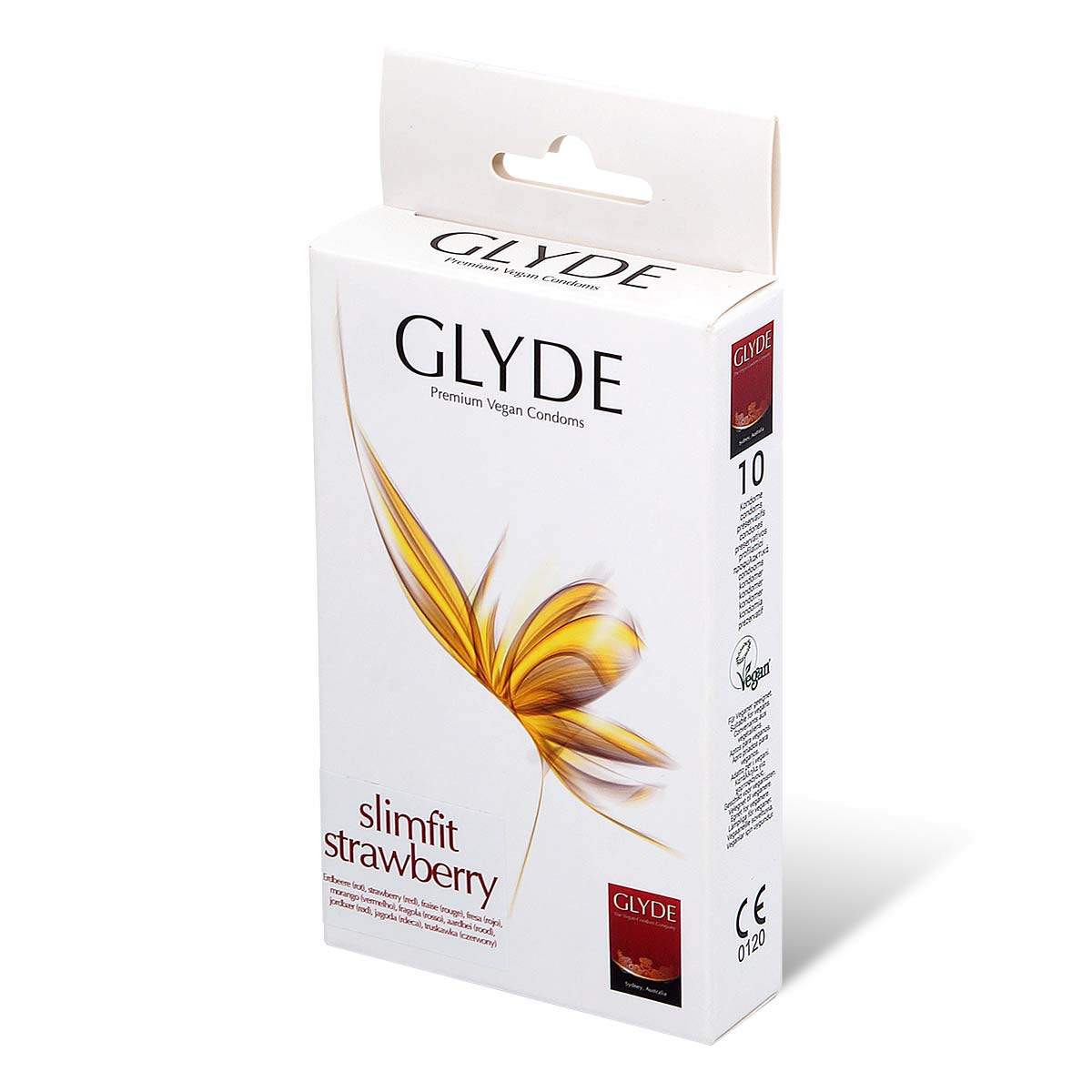 Glyde Vegan Condom Slimfit Strawberry 49mm 10's Pack Latex Condom-p_1