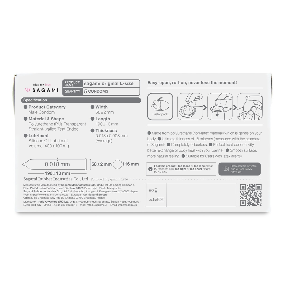 Sagami Original 0.01 L-size 58mm 5's Pack PU Condom (UK)-p_3
